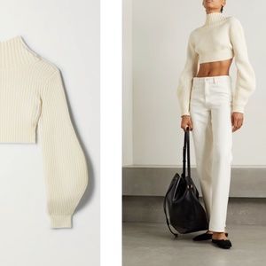 A.L.C. Cream Ribbed Cropped Sweater